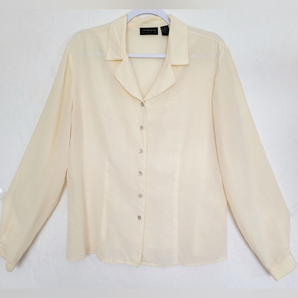 Liz Claiborn Collection Luxe 100% Silk Elegant Cream Women's Blouse 14/Large - Picture 4 of 16